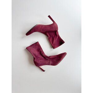 STUART WEITZMAN Rapture 75mm Maroon Suede Sock Bootie Ankle Boots, Size 10
